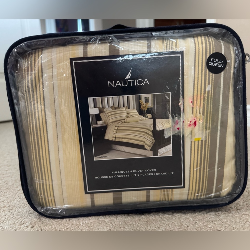 Nautica Full/Queen Duvet Cover - Yellow, Cream and Gray Stripes